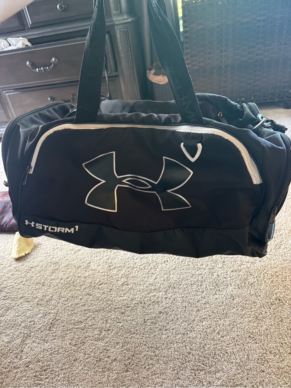 Under Armour Black Duffle Bag with White Trim